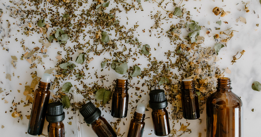 Jenny Nordic Skincare blog | Brown small glass bottles with dried herbs